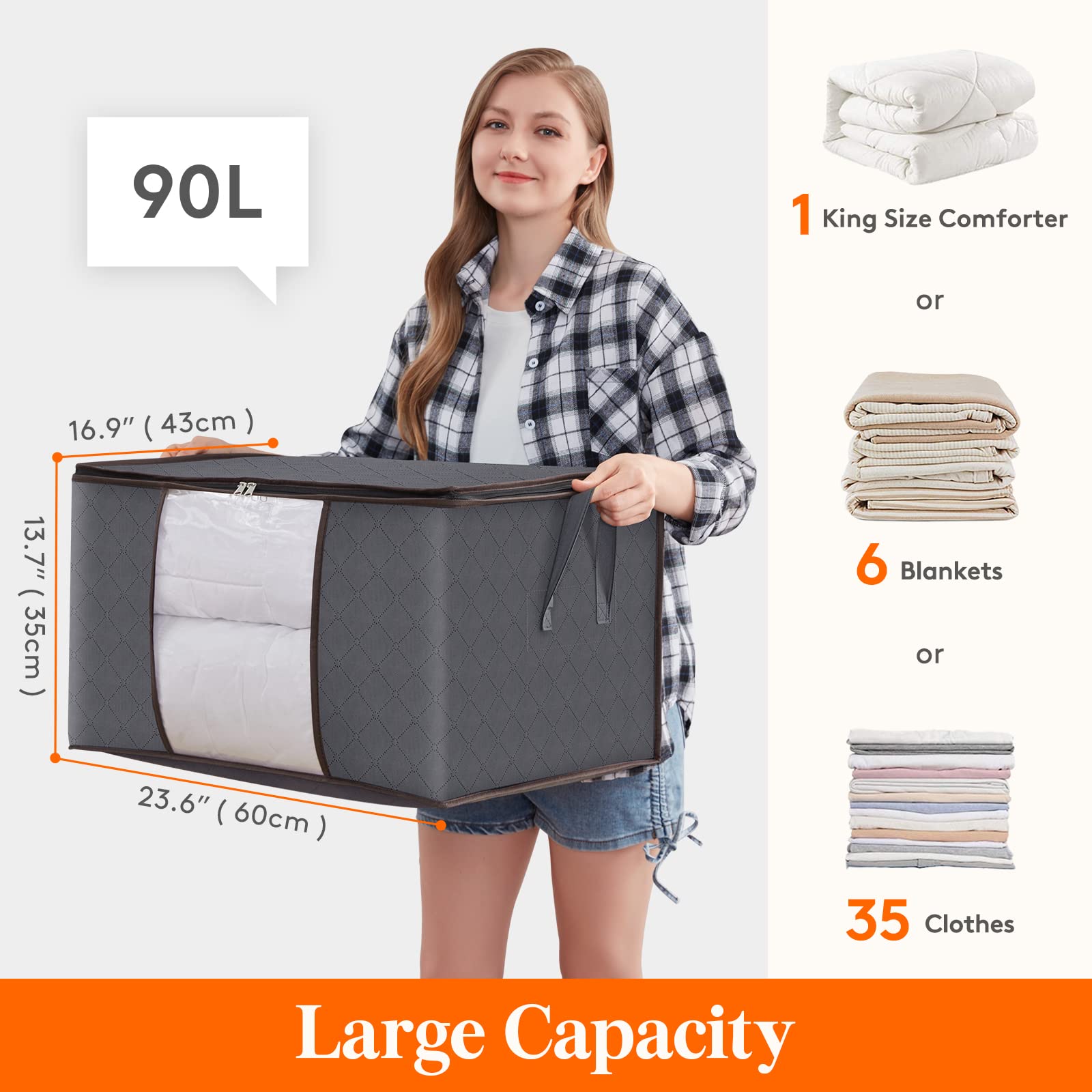 Lifewit 90L Large Storage Bags, 6 Pack Closet Organizers and Storage, Clothes Foldable Storage Bins with Reinforced Handles, Sto